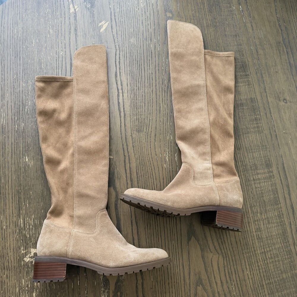 Sole Society So Favian Tan Suede Leather Mid Calf Pull On Slouchy Boots Sz 7.5M